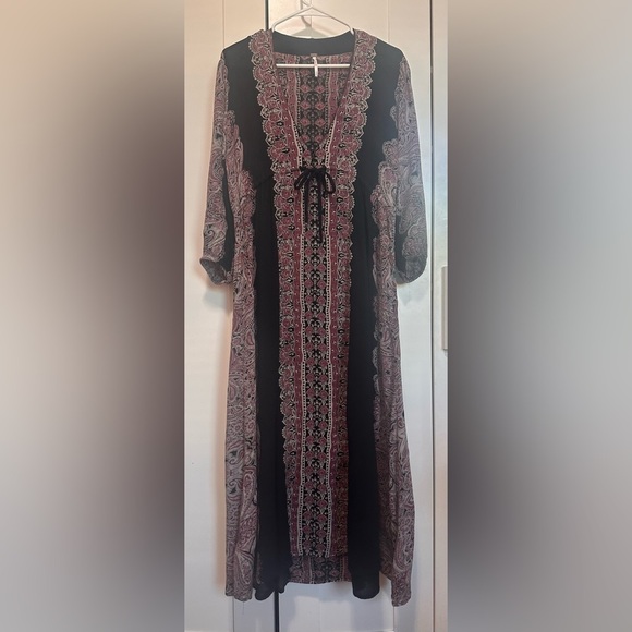 Free People Boho Black And Mauve Maxi Paisley Dress Size S - Picture 6 of 13